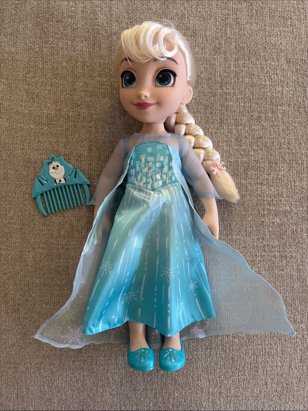 Disney Elsa Doll in Light Blue and Teal Dress with Olaf Comb